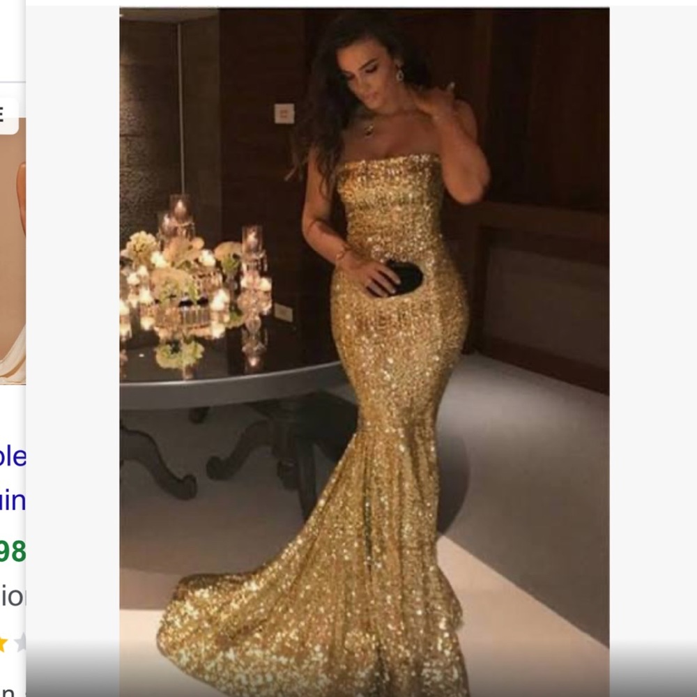 ✨Sparkle Gold Mermaid Evening Gown - Picture 1 of 7
